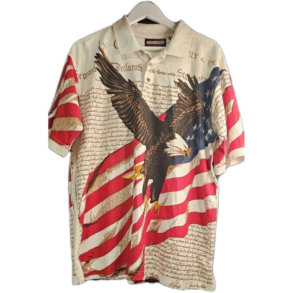 Cody James Americana Eagle Shirt Declaration of Independence Polo Large